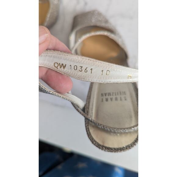 Stuart Weitzman Inviting sparkling strappy heels in Platinum Noir size 10 - Picture 6 of 13